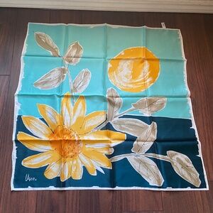 VERA NEUMANN Vintage Yellow Sun Flower Blue Square Scarf